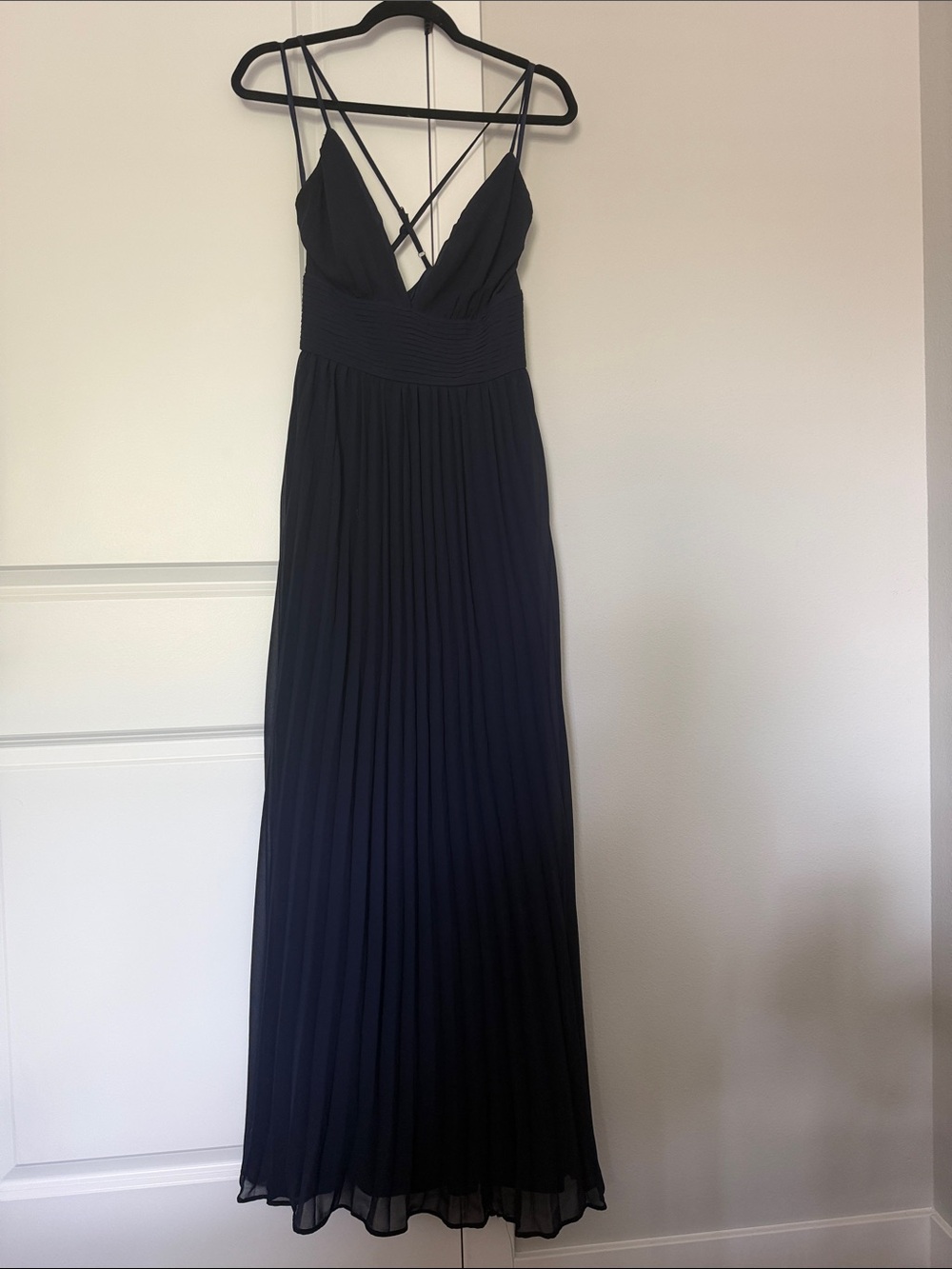Lulu's Navy Plunge Pleated Maxi Dress